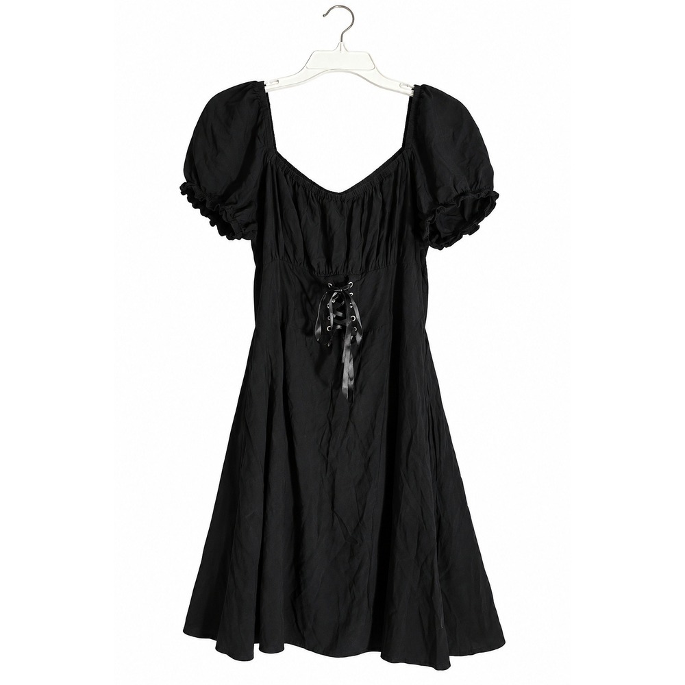 Hot Topic Black Corset Puff Sleeve Dress XL Goth Ren Faire Witchy Pockets